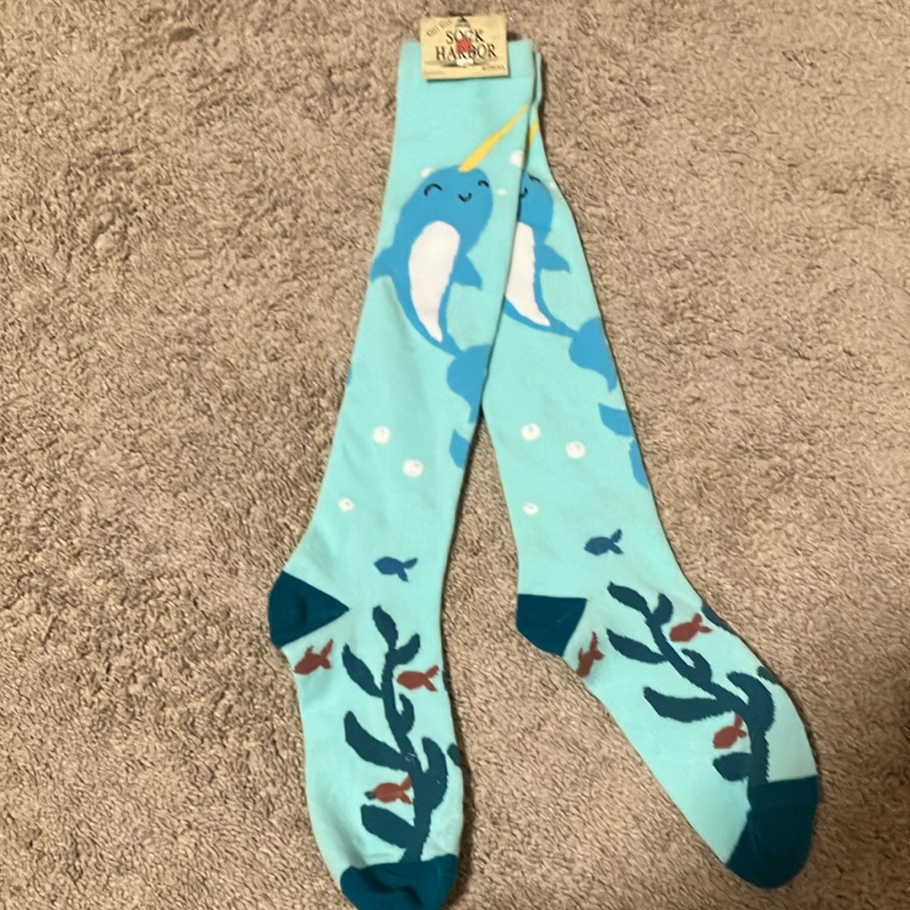 Knee high Narwhal socks